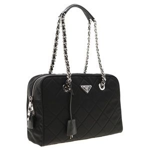 Prada Bauletta Black Quilted Nylon Tessuto Shoulder Bag